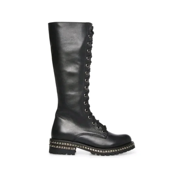 Edgy Cool Steve Madden Black Leather Lace-up Boots - Picture 3 of 9